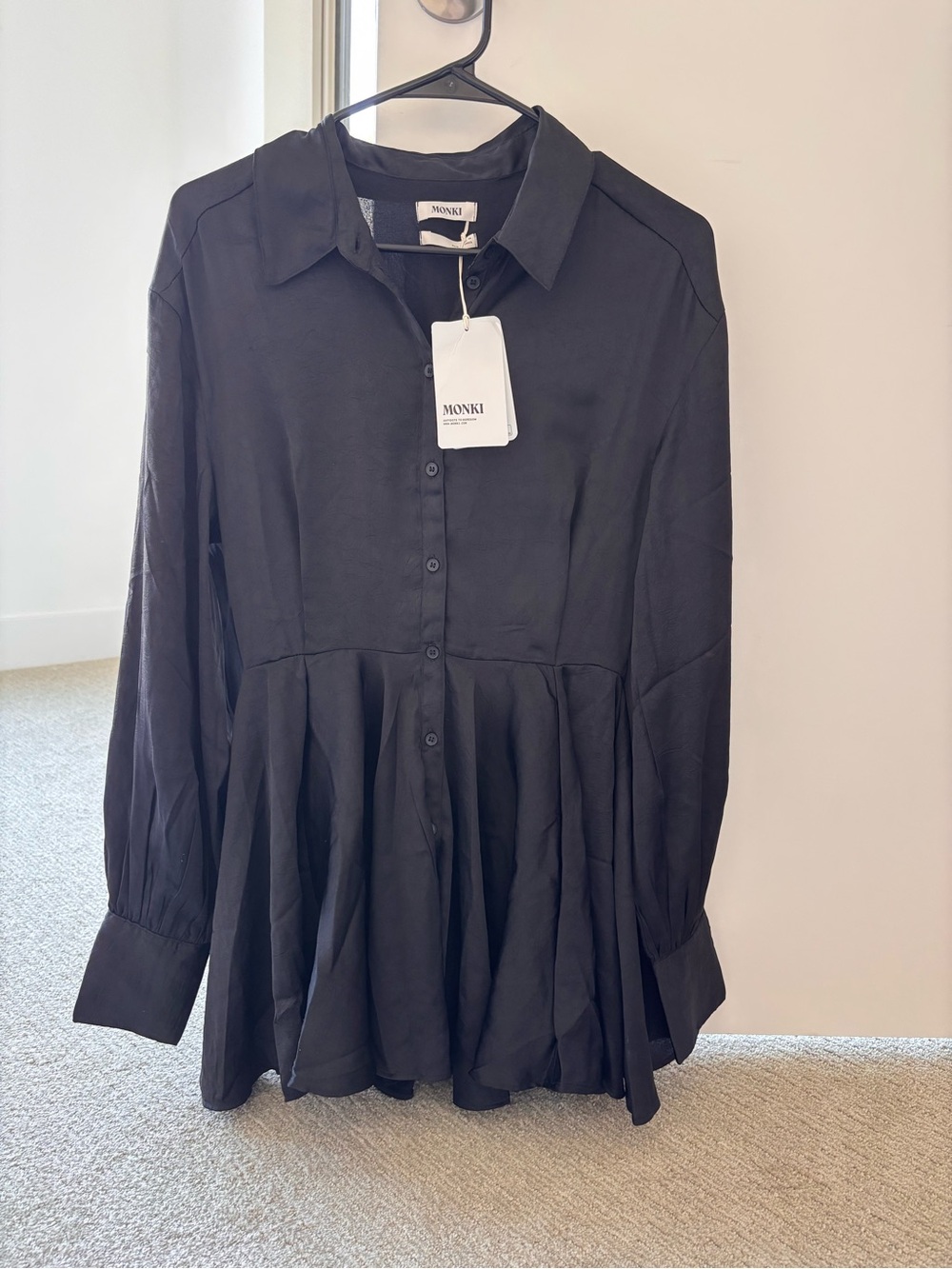 Black Long Sleeve Synched-Waist Dress